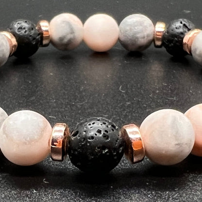 Pink Zebra Jasper Lava Stone Copper Triple Strength Bracelet
