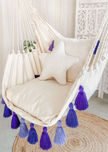 Purple Boho Hanging Hammock Chair Swing with Tassels | LILY