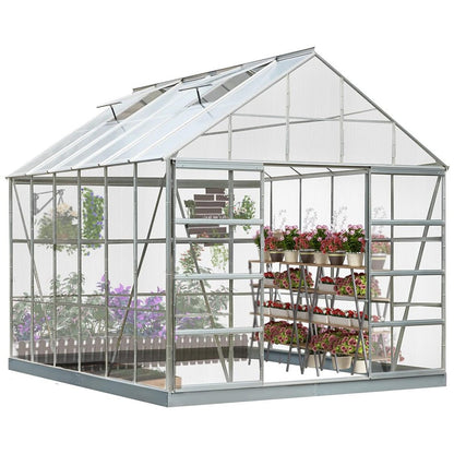 [10x12FT] Large Heavy Duty Outdoor Walk-In Polycarbonate Aluminum Frame Greenhouse With Adjustable Vents & Sliding Doors (SAK93648)