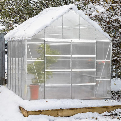 [10x12FT] Large Heavy Duty Outdoor Walk-In Polycarbonate Aluminum Frame Greenhouse With Adjustable Vents & Sliding Doors (SAK93648)