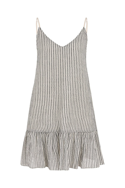 Liv Mini Ruffle Dress - Black Stripes