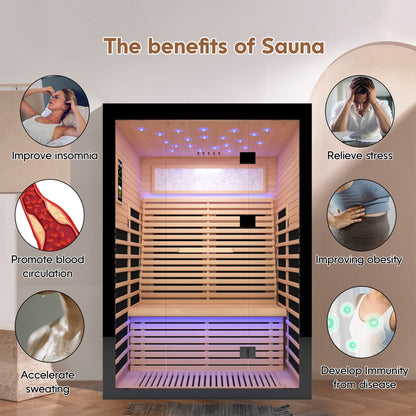 Luxury 2-Person Canadian Hemlock Wood Far Infrared Home Sauna (SAK02184)