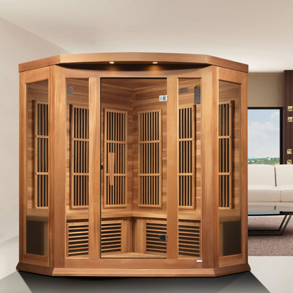 Maxxus 3-Person Corner Low EMF FAR Infrared Sauna – Canadian Hemlock