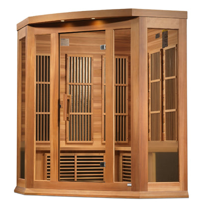 Maxxus 3-Person Corner Low EMF FAR Infrared Sauna – Canadian Hemlock
