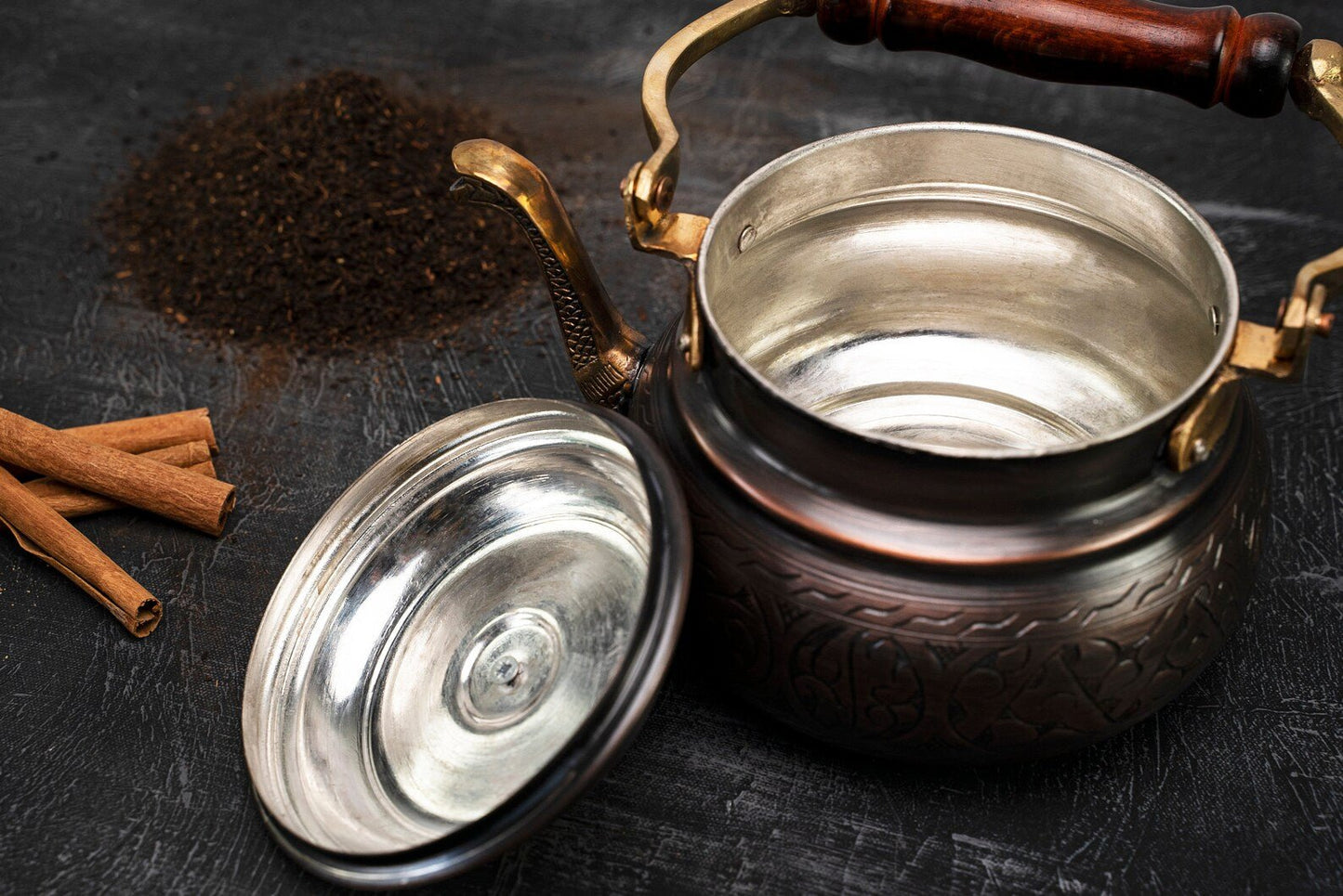 Patina Dark Solid Copper Teapot Stovetop, 1.6 Quarts (1.5 Liter)| 100% Copper Kettle Kitchen Utensil Dark Patina Finish