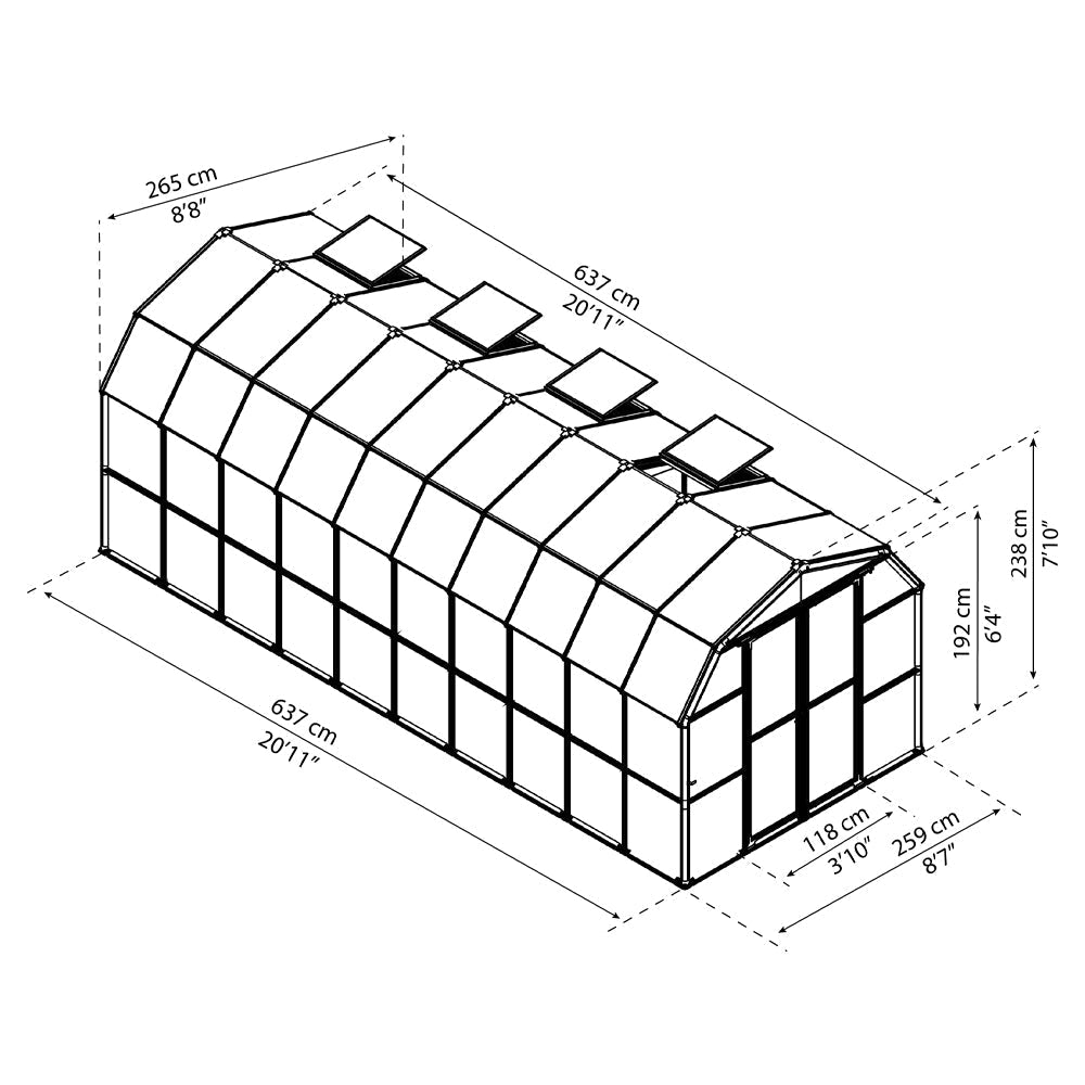 [08x20FT] Extra Large Barn-Style Weatherproof Walk-In Greenhouse With Roof Vents (92585716)