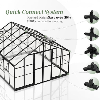 [12x13.5FT] Premium Extra Large Outdoor Aluminum Poylcarbonate Greenhouse With Quick Connect Fitting (94263715)
