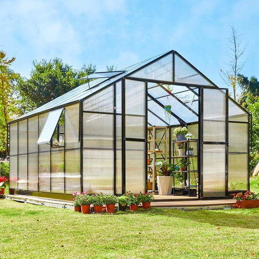 [12x13.5FT] Premium Extra Large Outdoor Aluminum Poylcarbonate Greenhouse With Quick Connect Fitting (94263715)