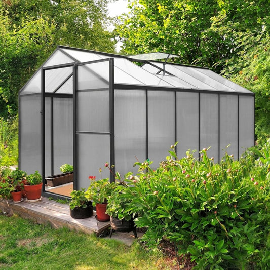 [06x12FT] Premium Polycarbonate Gray Walk-In Greenhouse Kit With Adjustable Vent And Lockable Door (97135264)