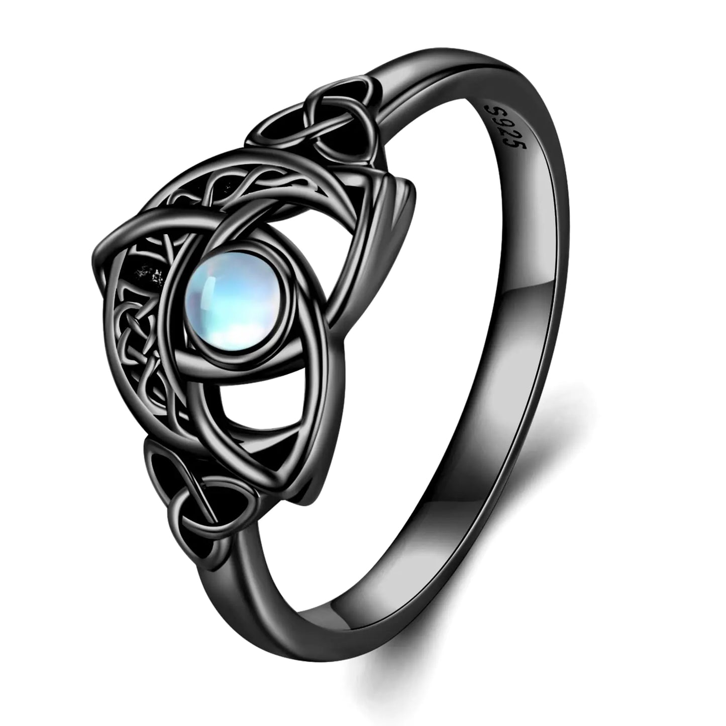 Daixiya Moon Celtic Rings for Women 925 Sterling Silver Moonstone Black Crescent Moon Celtic Knot Rings Irish Jewelry Gifts for Women (6)