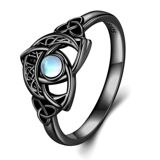 Daixiya Moon Celtic Rings for Women 925 Sterling Silver Moonstone Black Crescent Moon Celtic Knot Rings Irish Jewelry Gifts for Women (6)