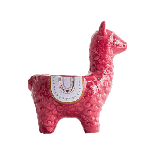 Hippie Boho Red Alpaca/Llama Forward Facing Ceramic Succulent Planter