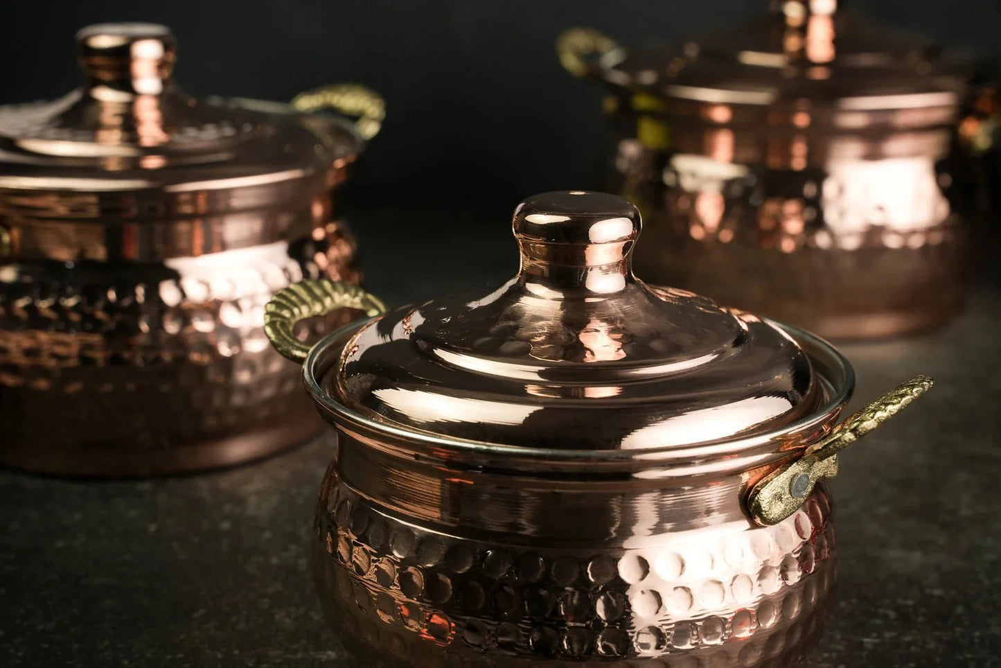 Set of 3 Single-Person Copper Cooking Pots – 850ml Handcrafted Solid Copper Casseroles