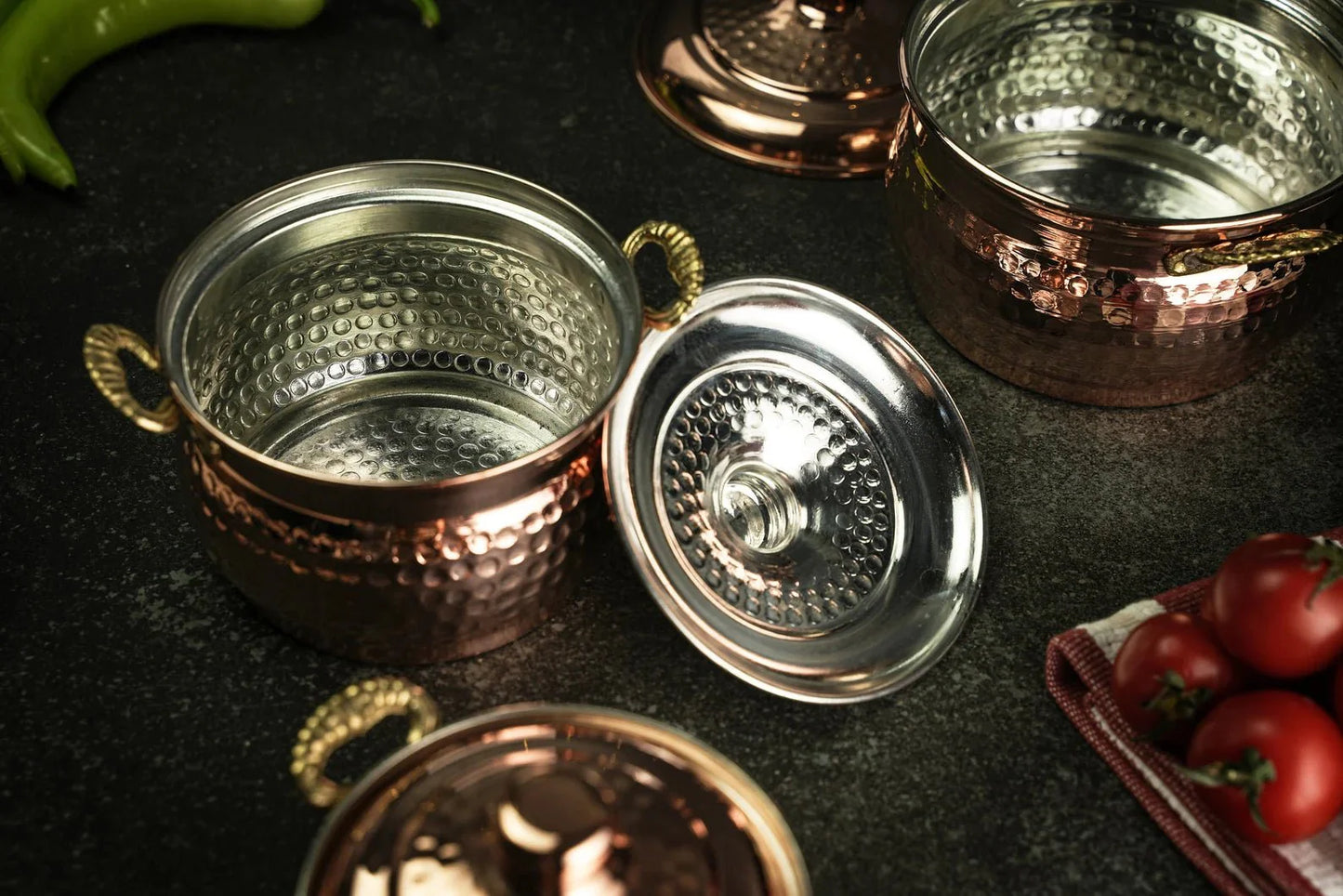 Set of 3 Single-Person Copper Cooking Pots – 850ml Handcrafted Solid Copper Casseroles
