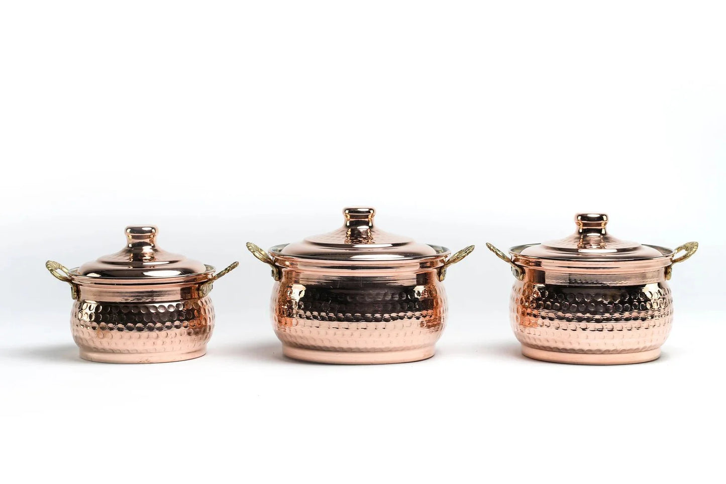 Set of 3 Single-Person Copper Cooking Pots – 850ml Handcrafted Solid Copper Casseroles