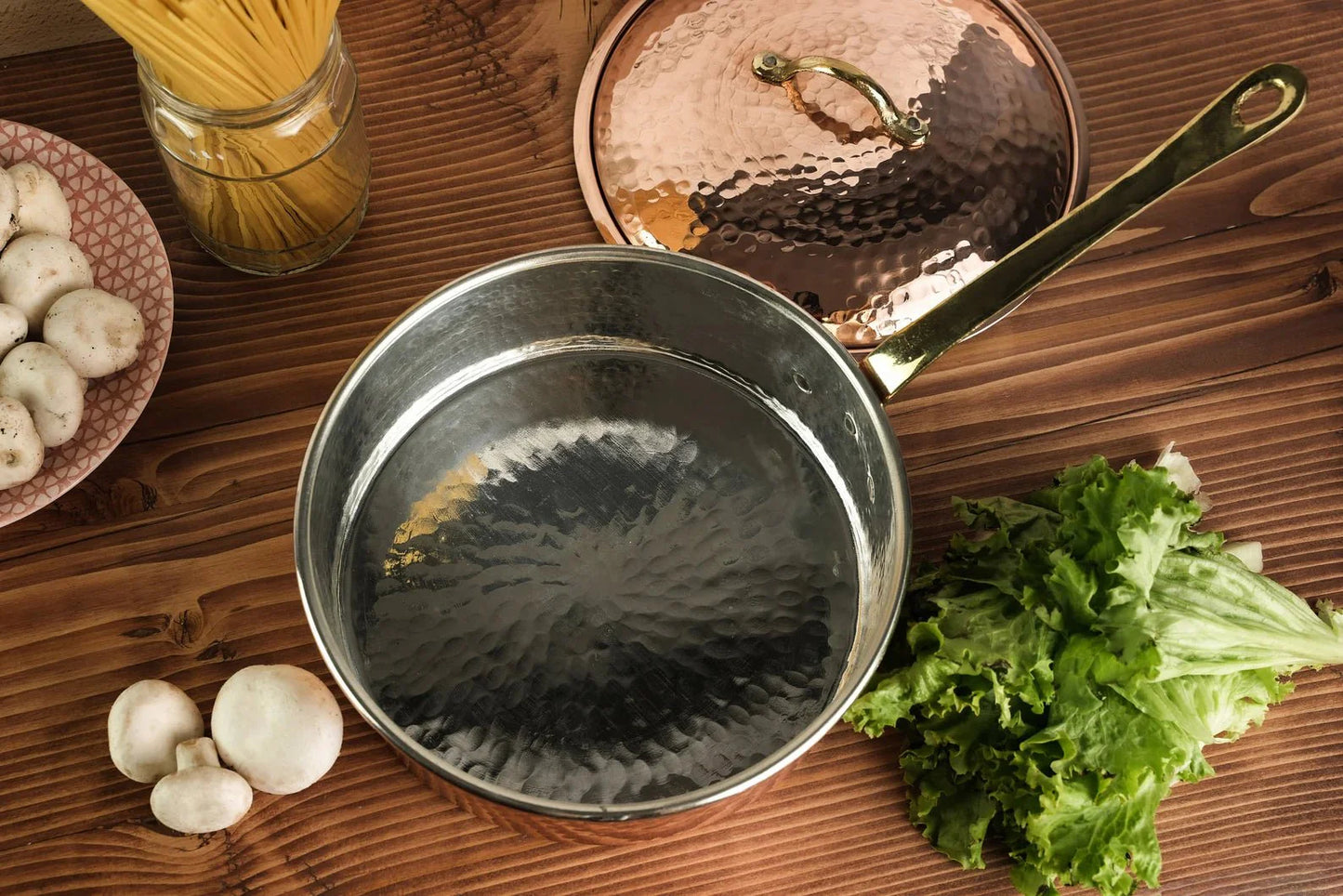 Solid Copper Saucepan with Lid | Handmade Copper Pan Cooking Pot | Handled Turkish Copper Kitchen Utensil Sets