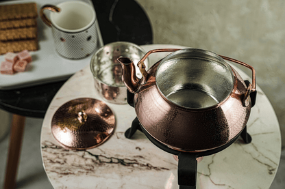 Solid Copper Tea Kettle With Iron Warmer Stand | Handmade Copper Teapot & Housewarming Gift (1.5 Quartz)