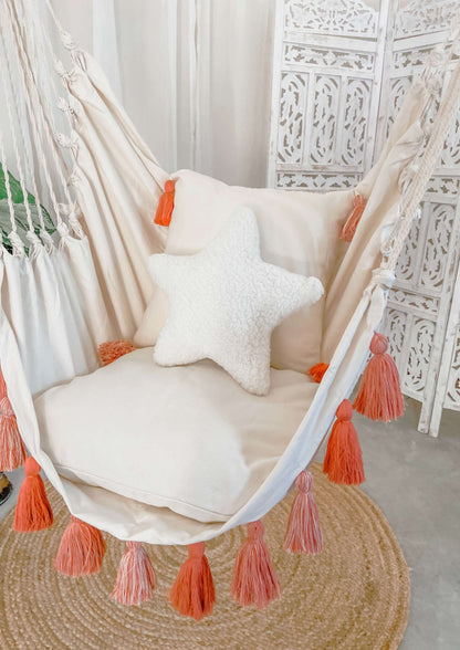 Pink Boho Hanging Hammock Chair Swing with Tassels | LILY