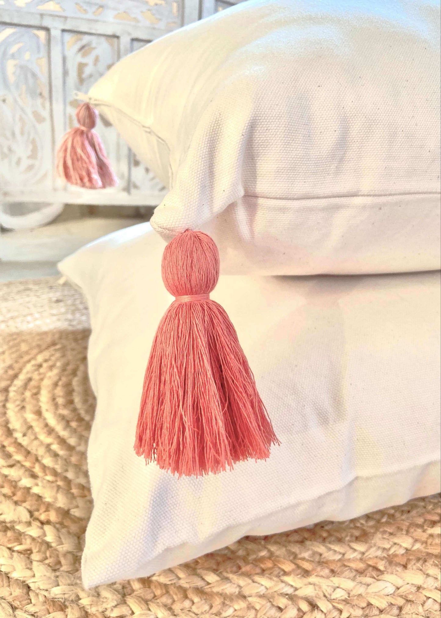 Pink Boho Hanging Hammock Chair Swing with Tassels | LILY