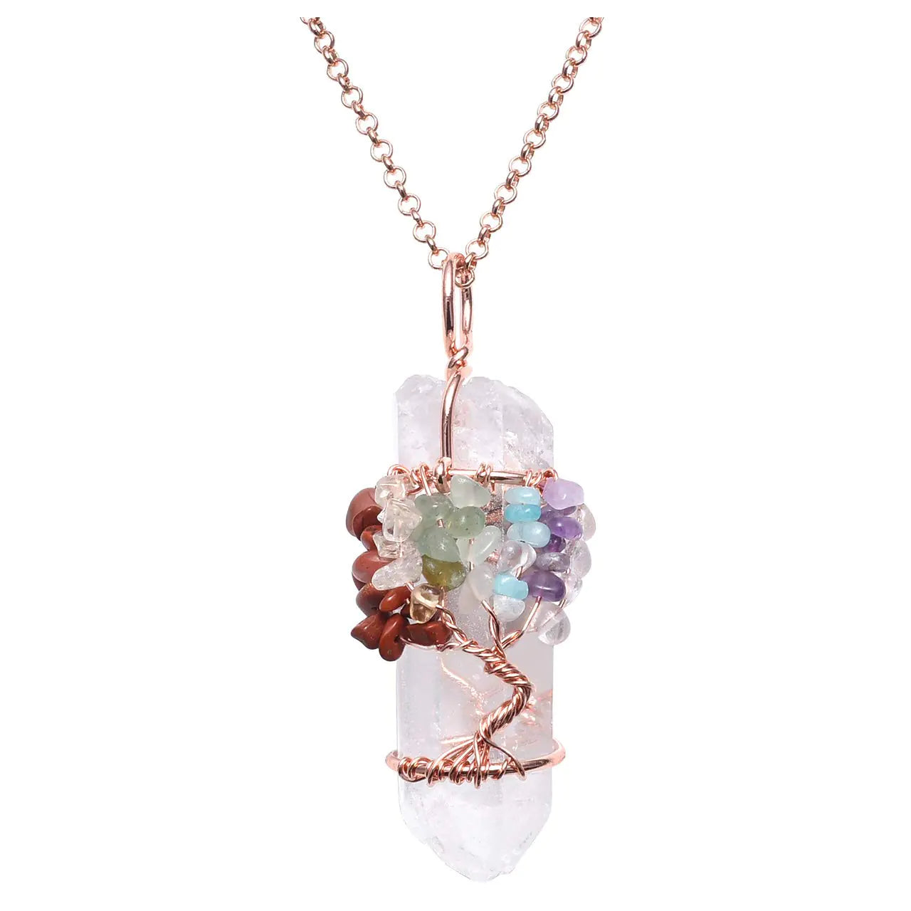 VadiForest Natural 7 Chakra Stone Tree of Life Pendant Necklace Reiki Healing Crystal Tumbled Stones Necklace Women Girl Jewelry for Good Luck Meditation Protection Energy Balancing Gift Stone