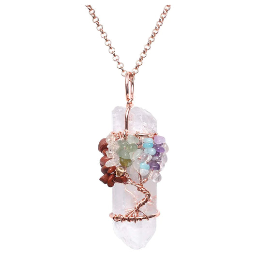 VadiForest Natural 7 Chakra Stone Tree of Life Pendant Necklace Reiki Healing Crystal Tumbled Stones Necklace Women Girl Jewelry for Good Luck Meditation Protection Energy Balancing Gift Stone