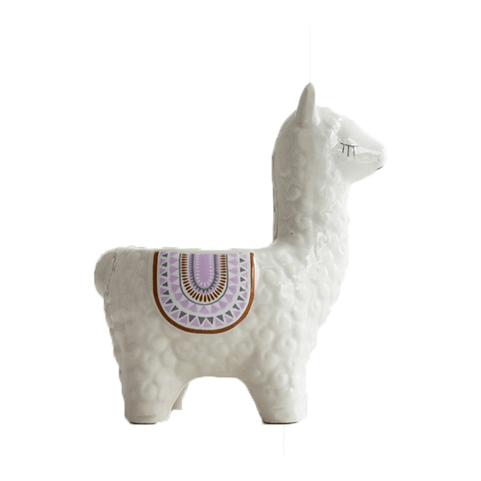 Hippie Boho White Alpaca/Llama Forward Facing Ceramic Succulent Planter