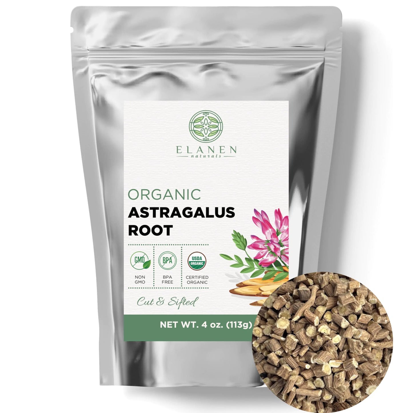 Organic Astragalus Root 4 oz. (113g) USDA Certified Organic Astragalus Dried Root Tea Astragalus Root Organic Dried Astralagus membranaceus Huang Qi Cut & Sifted